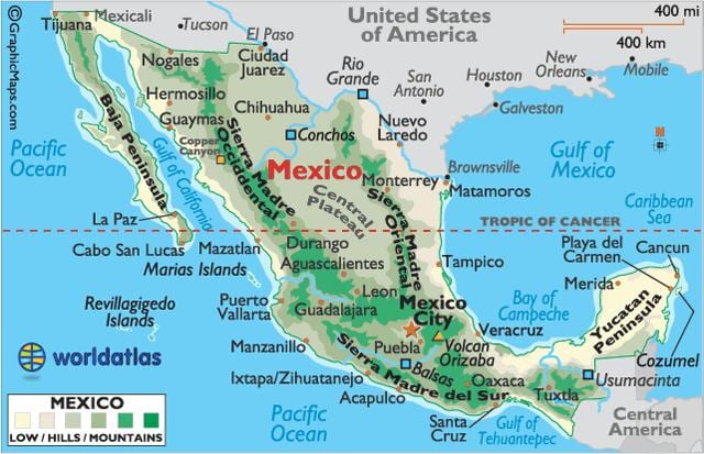 メキシコの山の地図