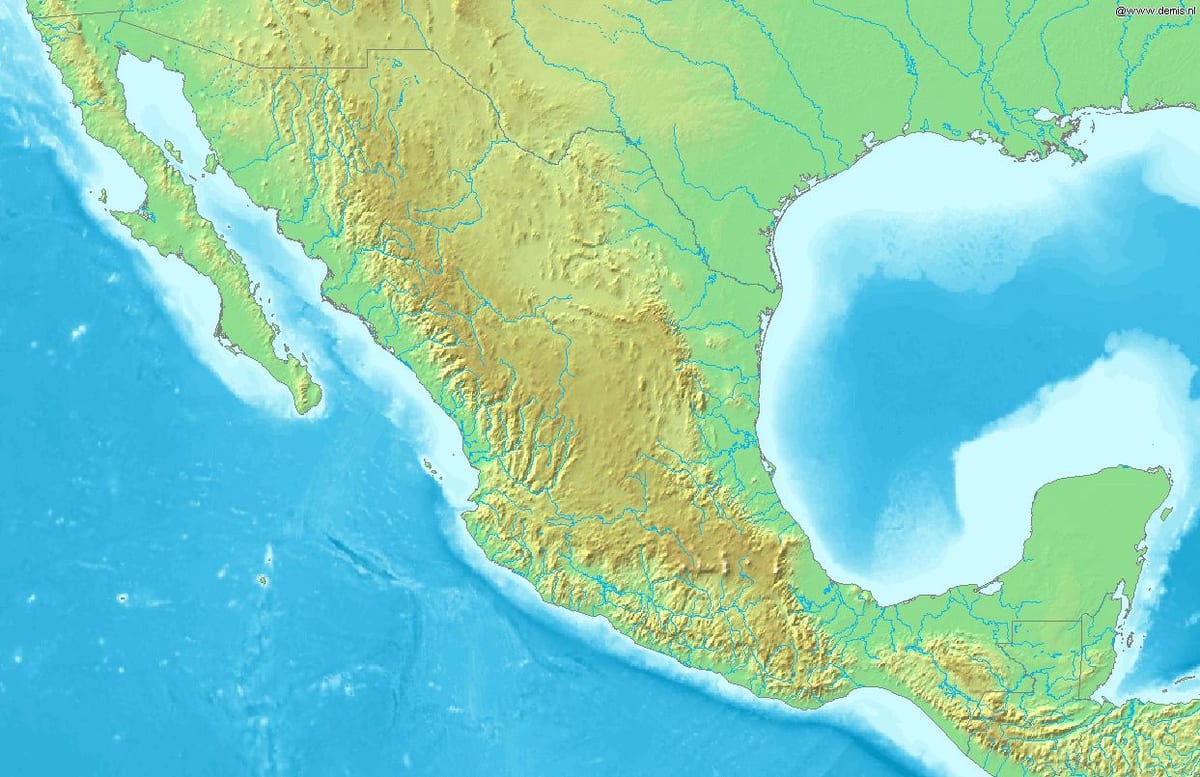 地図のメキシコの地形