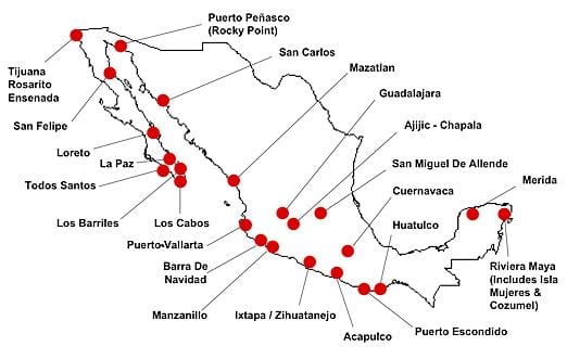 地図のメキシコの目的地