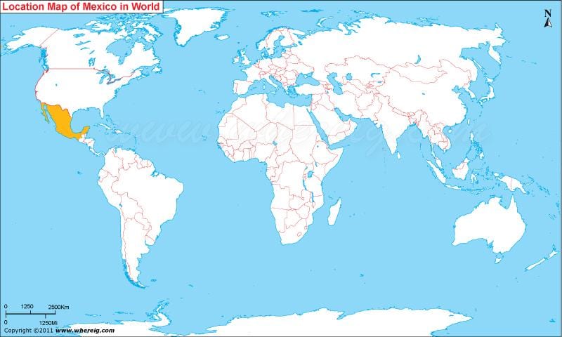 メキシコの世界地図の位置