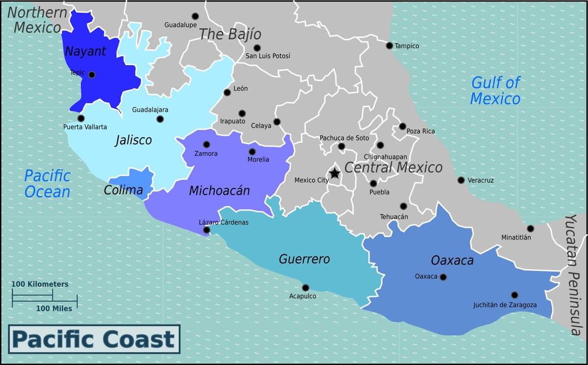 地図の太平洋沿岸のメキシコ
