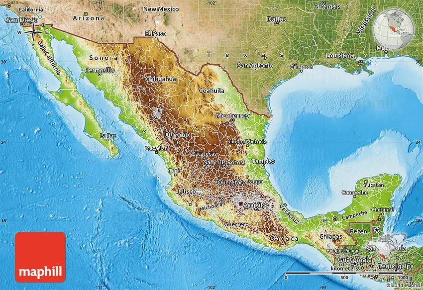 立体地図（レリーフマップのメキシコ