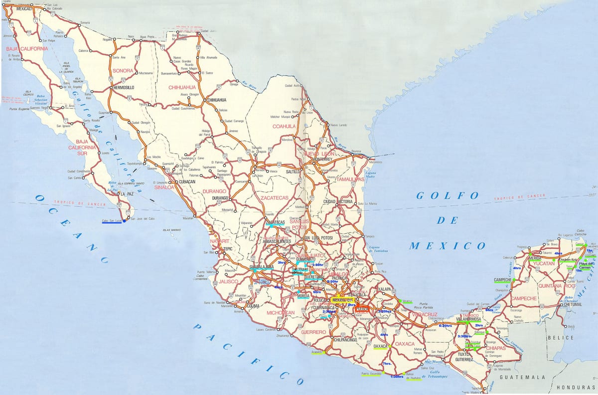 地図のメキシコの道路