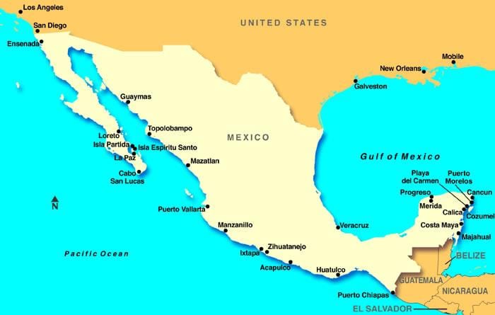 地図のメキシコクルーズポート
