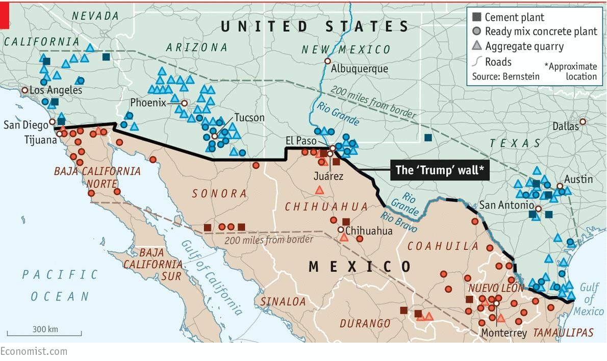地図のメキシコ壁