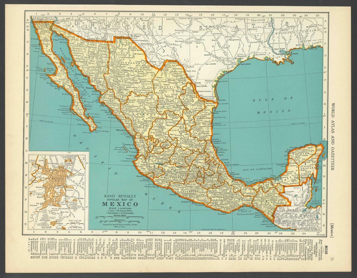 ヴィンテージの地図のメキシコ