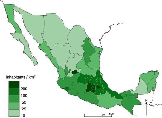 人口密度メキシコの地図