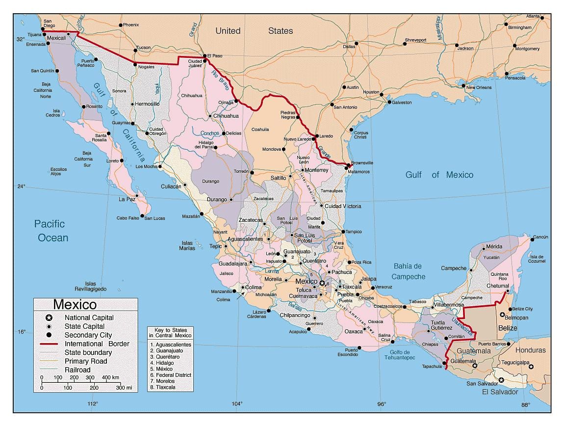 メキシコの地図と主要都市