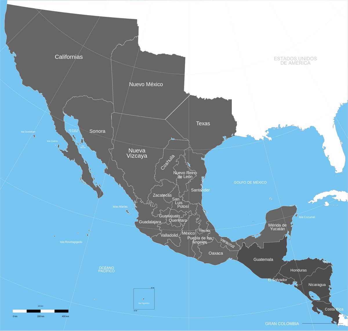古いメキシコの領域内に地図