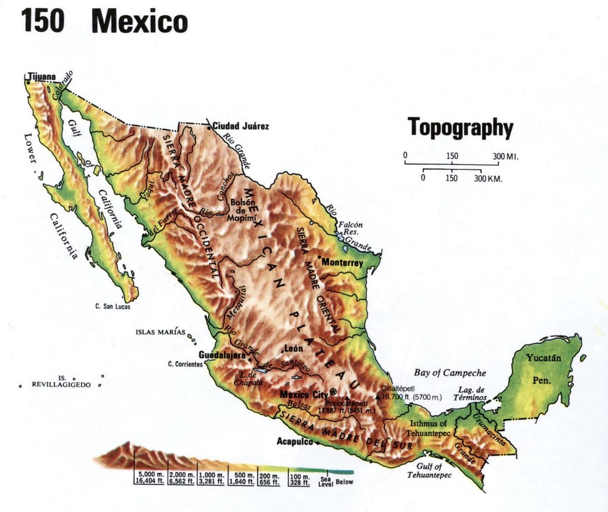 メキシコの地形図