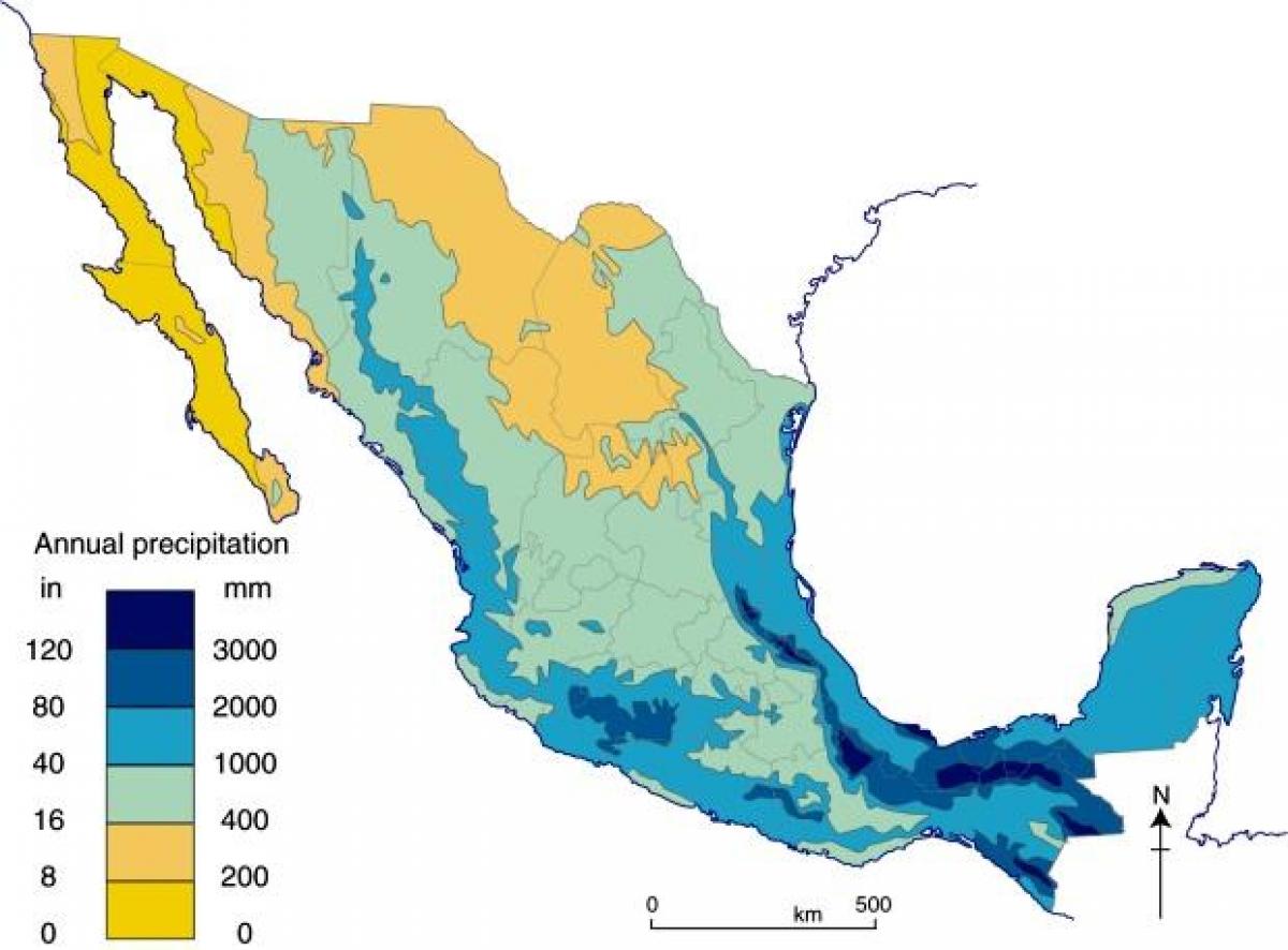 地図のメキシコに降水量