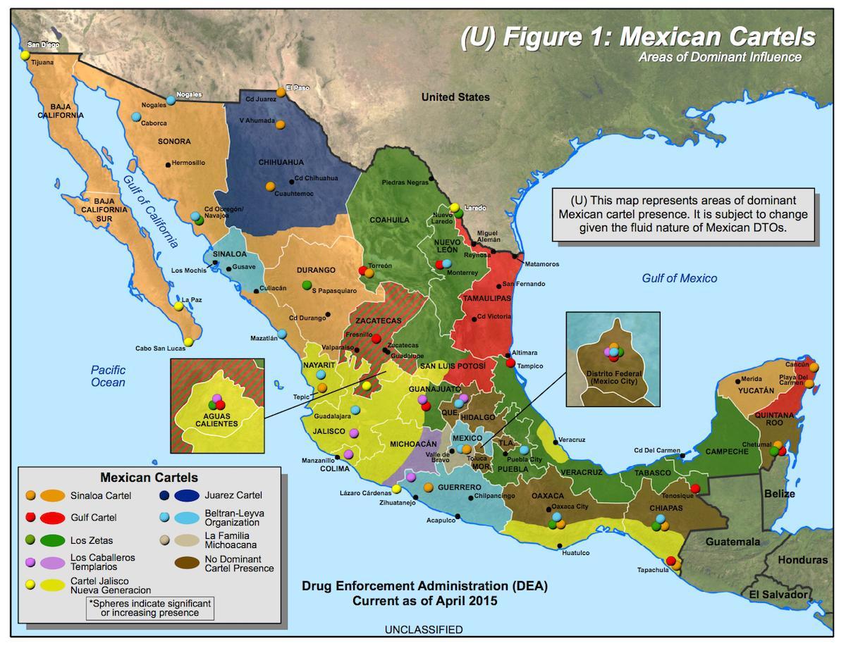 メキシコのカルテル地図-メキシコのカルテルマップ（中央アメリカ-ア)