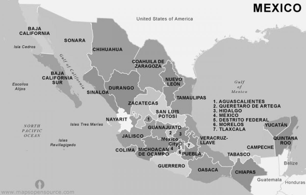 メキシコの地図の黒と白