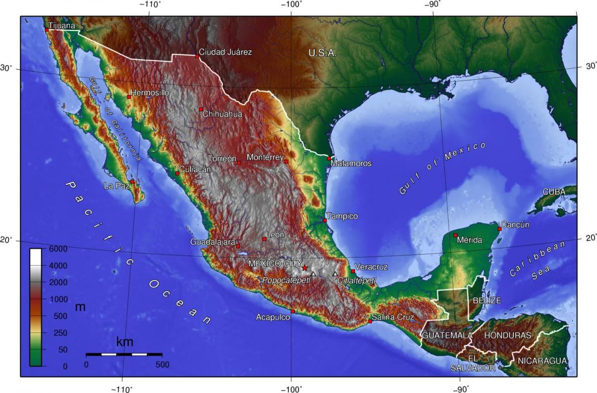 標高地図メキシコ