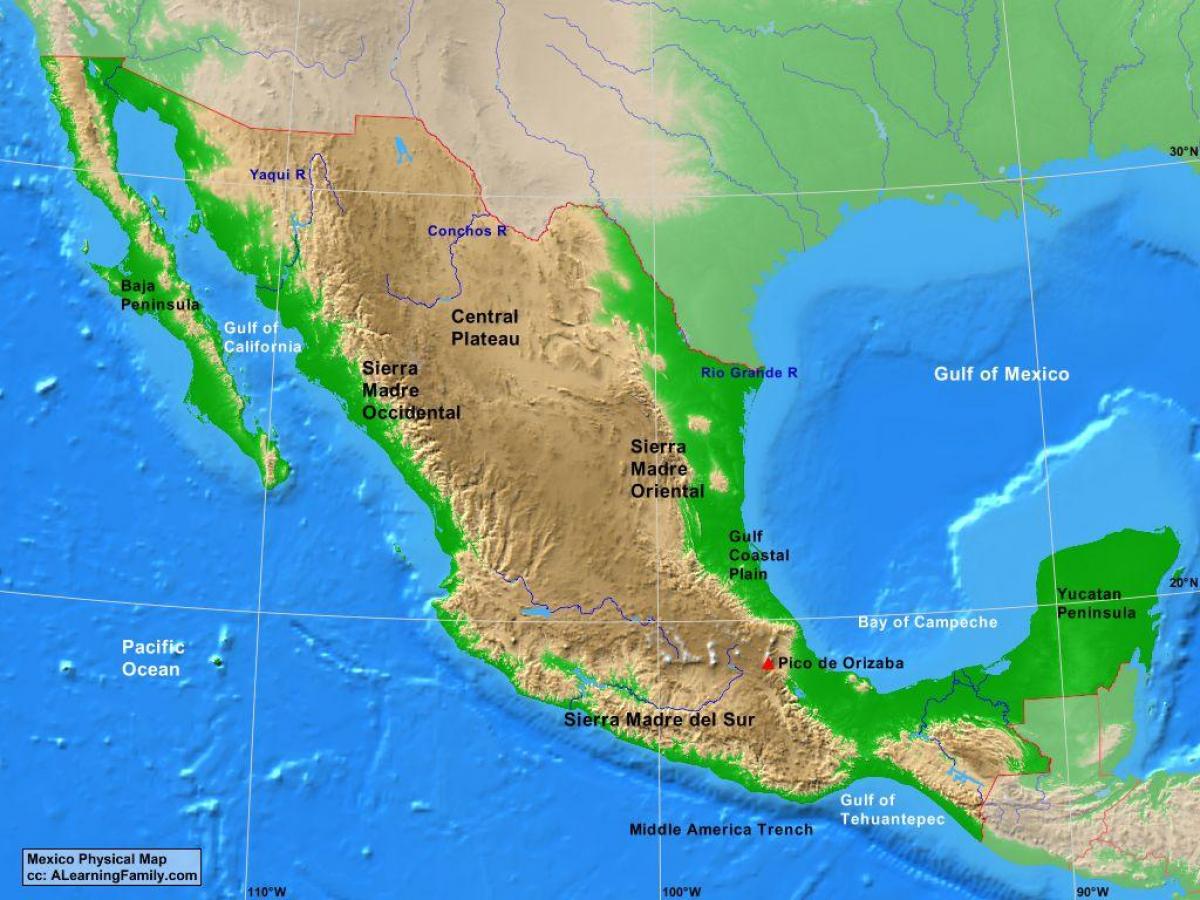 高原のメキシコの地図