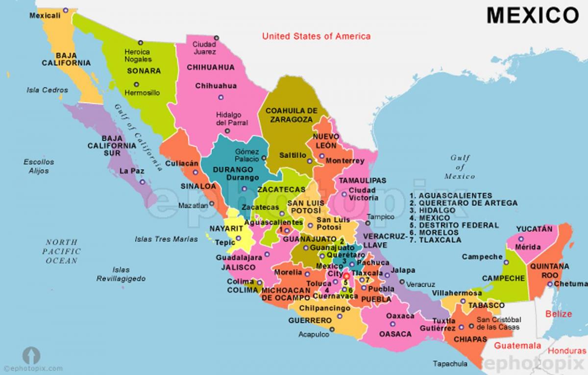 メキシコの地図の国の都