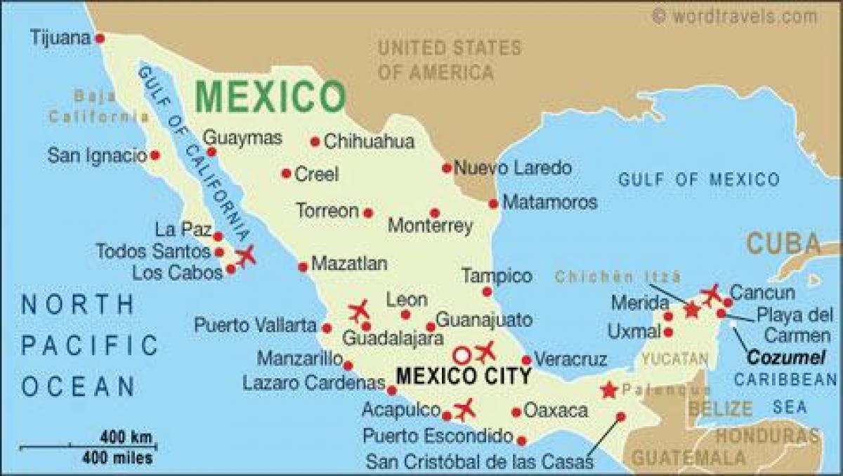 地図のメキシコの空港