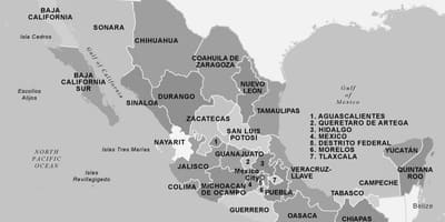 メキシコの地図の黒と白