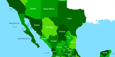 地図の南西部にメキシコ