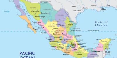地域のメキシコの地図