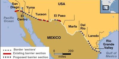 地図のメキシコの国境